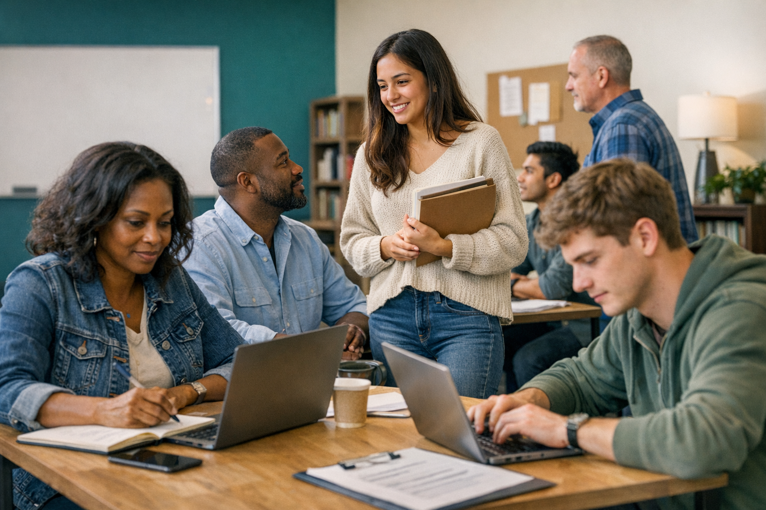 Ohio adult learner writing a resume while completing diploma coursework