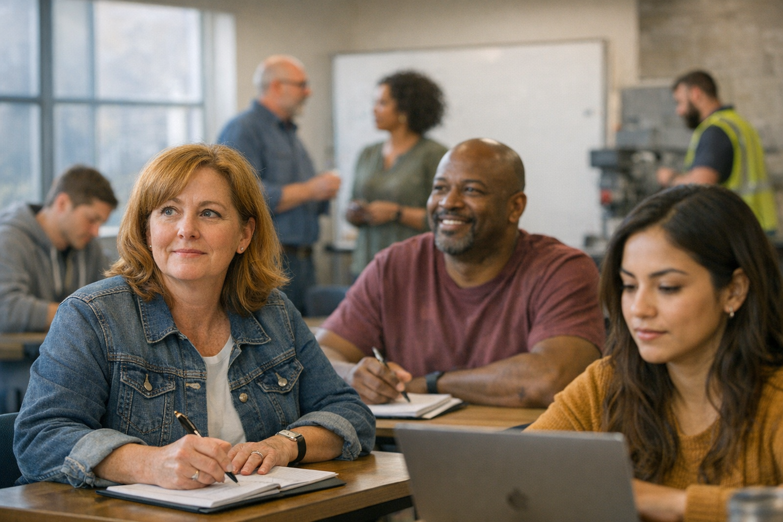 Ohio adult learner comparing high school diploma, GED, HiSET, Aspire, and career training options with family support