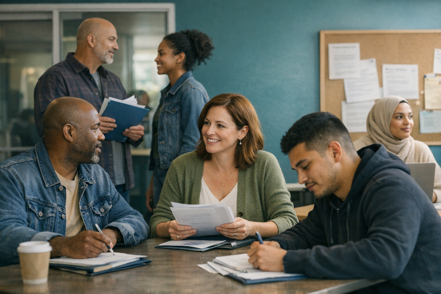 Ohio adult learner reviewing school records and credential options after incarceration with a family member