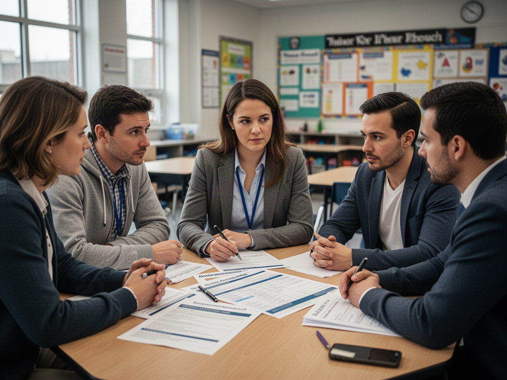 School staff planning student re-engagement strategies together